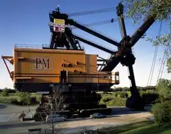 Big Brutus was a tracked walking power shovel built in 1962 that weighed 9,300,000 pounds (4,200,000 kg) + 1,700,000 pounds (770,000 kg) ballast when operational and could go 0.22 mph (19 ft/min) (5.8m/min) on prepared level ground.