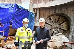 Mayor Sergey Sobyanin (right) visiting the site in 2020