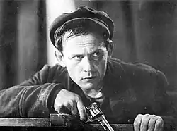 A frame from the movie The Last Night, 1936. Nikolai Dorokhin in the role of Peter.