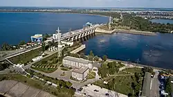 Aerial photograph of a large hydroelectric power plant