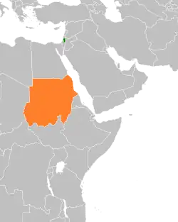 Map indicating locations of Palestine and Sudan