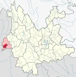Location of Longchuan County in Dehong Prefecture within Yunnan province