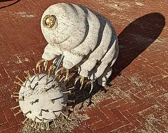 Sculpture of a tardigrade (and a coronavirus) by Arno Coenen, St Eusebius' Church, Arnhem, 21st century