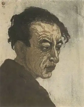 Portrait of Hagiwara Sakutarō, woodblock print by Onchi Kōshirō, 1943