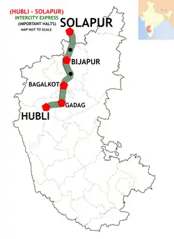 (Hubli - Solapur) Intercity Express route map