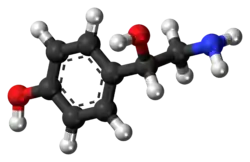 Ball-and-stick model of the octopamine molecule
