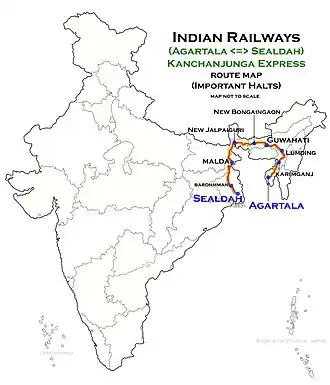 (Sealdah–Agartala) Kanchanjunga Express route map