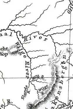 The Wilge River and its tributaries on a map of 1887