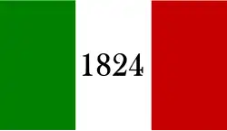 Alamo Flag This flag made reference to the Mexican Constitution of 1824 and to the original design of the 1821 Mexican tri-color flag following independence from Spain. The flag was allegedly used by the co-commanders of the Alamo William Barret Travis and James Bowie who the flew flag during the Siege of the Alamo from March–April 1836.