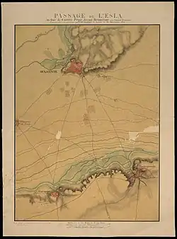 Copy of an 1808 French map which shows the relative position of river Esla, Benavente and Castrogonzalo