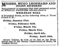 Advertisement for concert by Hugo Leonhard and Julius Eichberg, Wesleyan Hall, 1873