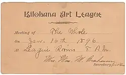 1896 meeting card for the Kilohane Art League