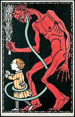 Krampus mit Kind ("Krampus with a child") postcard from around 1911