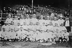 1916 Boston Red Sox team photo, with Babe Ruth fourth from left in bottom row
