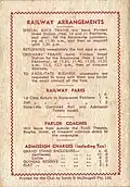 Back cover showing entrance gate and railway charges.