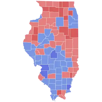 Map showing the composite partisan vote in the 1964 Illinois House of Representatives election in each county