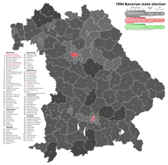 1994 Bavarian state election, Black is CSU, Red is SPD,