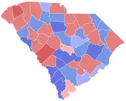 Red counties were won by Beasley and blue counties were won by Theodore