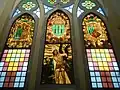 Stained glass window featuring Saint Sebastian