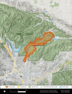 The Copper Fire footprint lay north of Santa Clarita, in an elongated shape running from southwest to northeast
