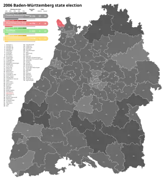 2006 Baden-Württemberg state election, Black is CDU, Red is SPD