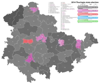 2014 Thuringian state election - Black is CDU, Pink is Left, Red is SPD