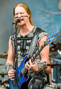 Lindroos performing with Ensiferum in 2016