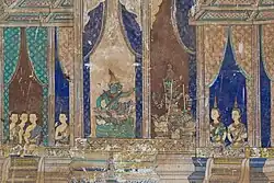 Mural depicting stories of the Reamker prior to the 2015 restoration.