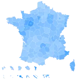 Support for Fillon by department and major city