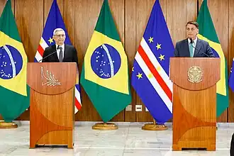 President Jorge Carlos Fonseca and President Jair Bolsonaro in Brasília; 2021.