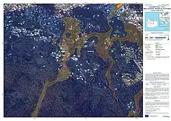 Aerial view of the damages caused by the landslide, produced by the Copernicus EMS programme