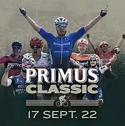 Event poster with former winners, previous winner Florian Sénéchal centered