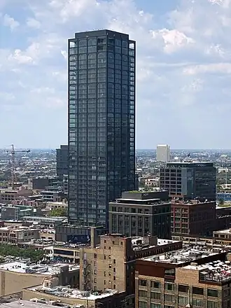 Black skyscraper from a distance