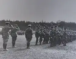 38th Battalion, CEF parade on a field in Bermuda, 1915
