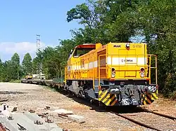 COMSA class 317 locomotive in Caldes de Malavella train station (2010)