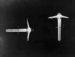 Radar displays from a system similar to the GL, showing two triangular patterns that show the vertical and horizontal alignment of the antennas to a selected target.