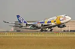An All Nippon Airways Boeing 747-400 in Pokémon regalia