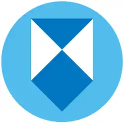 Blue and white shield in a cyan blue circle