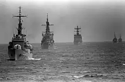 ARV Almirante García, USS MacDonough and USS Thorn on 3 July 1984.