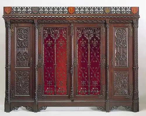 Armoire, designed by Augustus Pugin and made by John Gregory Crace, 1850, wood and glass, Victoria and Albert Museum, London