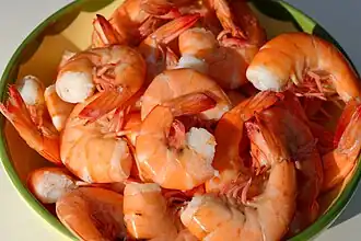 A bowl of boiled prawns