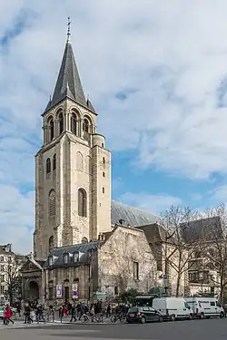 The Romanesque tower of the Abbey of Saint-Germain-des-Prés (Begun in 990)