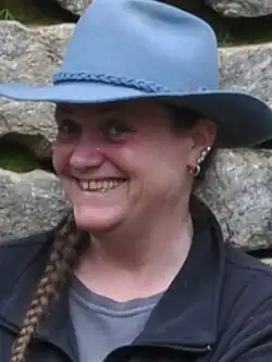 Abby Franquemont wearing blue hat