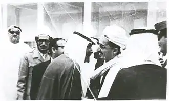 Abdullah bin Hussein Al-Ahmar with Prince Muhammad bin Ahmed Al-Sudairi in 1973. Sheikh Al-Ahmar's salary was 1.78&nbsp;million US dollars per month
