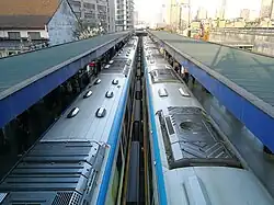 View from the walking bridge above the platforms