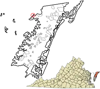 Location in Accomack County and the state of Virginia.