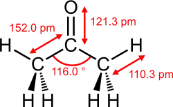 Full structural formula of acetone with dimensions