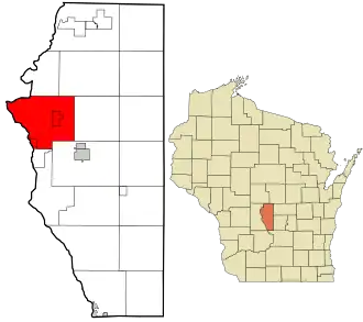 Location in Adams County and the state of Wisconsin.