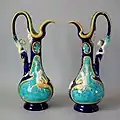 Ewers, coloured glazes, c. 1880, Renaissance in style