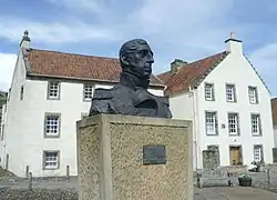 Bust of Admiral Lord Dundonald (previously known as Lord Cochrane), in Culross, by Scott Sutherland; originally commissioned for HMS&nbsp;Cochrane shore base.